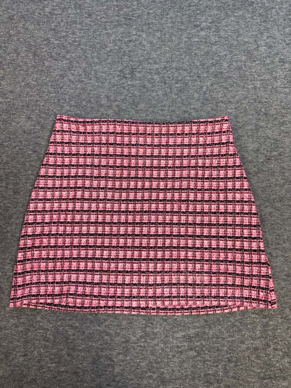 Urban Outfitters Pink and Black Plaid Tweed Mini Skirt